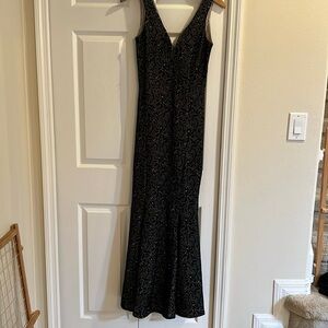 Elegant mermaid style formal dress black lace tan